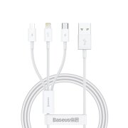 Cablu Incarcare USB-A - Lightning / microUSB / USB-C Baseus Superior Series, 20W, 0.5m, Alb 