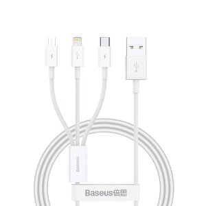 Cablu Incarcare USB-A - Lightning / microUSB / USB-C Baseus Superior Series, 20W, 0.5m, Alb 