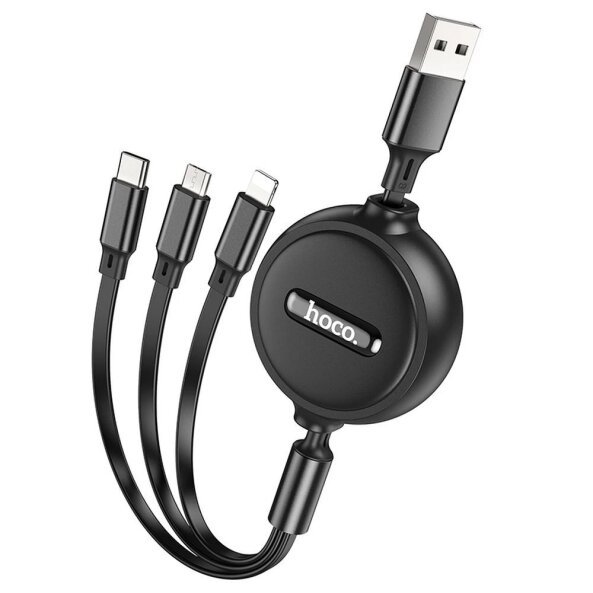 Cablu Incarcare USB-A - Lightning / microUSB / USB-C HOCO X75, 18W, 1m, Negru 