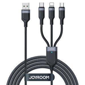 Cablu Incarcare USB-A - Lightning / microUSB / USB-C Joyroom S-A18, 18W, 1.2m, Negru 