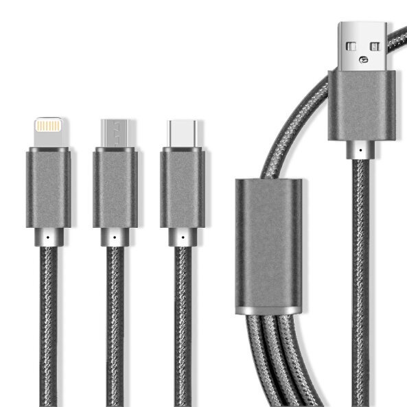 Cablu Incarcare USB-A - Lightning / microUSB / USB-C MaXlife, 18W, 1m, Gri