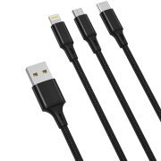 Cablu Incarcare USB-A - Lightning / microUSB / USB-C XO Design NB173, 18W, 1.2m, Negru