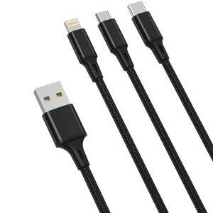 Cablu Incarcare USB-A - Lightning / microUSB / USB-C XO Design NB173, 18W, 1.2m, Negru