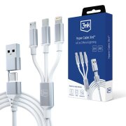 Cablu Incarcare USB-A / USB-C - Lightning / microUSB / USB-C 3MK Hyper, 12W, 1.5m, Alb 