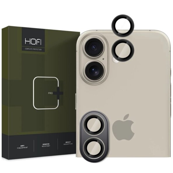 Folie de protectie Camera spate HOFI CamRing PRO+ pentru Apple iPhone 16 Plus / 16, Sticla Securizata, Neagra 
