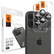Folie de protectie Camera spate Spigen EZ FIT pentru Apple iPhone 16 Pro Max / 16 Pro / 15 Pro Max / 15 Pro / 14 Pro Max, Sticla Securizata, Set 2 bucati, Neagra AGL05217 