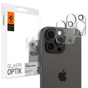 Folie de protectie Camera spate Spigen Optik pentru Apple iPhone 15 Pro Max / 15 Pro / 14 Pro Max, Sticla Securizata, Full Glue, Set 2 bucati, Transparenta AGL05761 