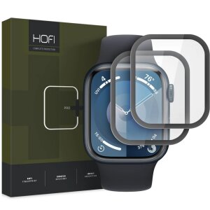 Folie Protectie HOFI Hybrid PRO+ pentru Apple Watch 45mm Series, Set 2 bucati, Plastic, Neagra 