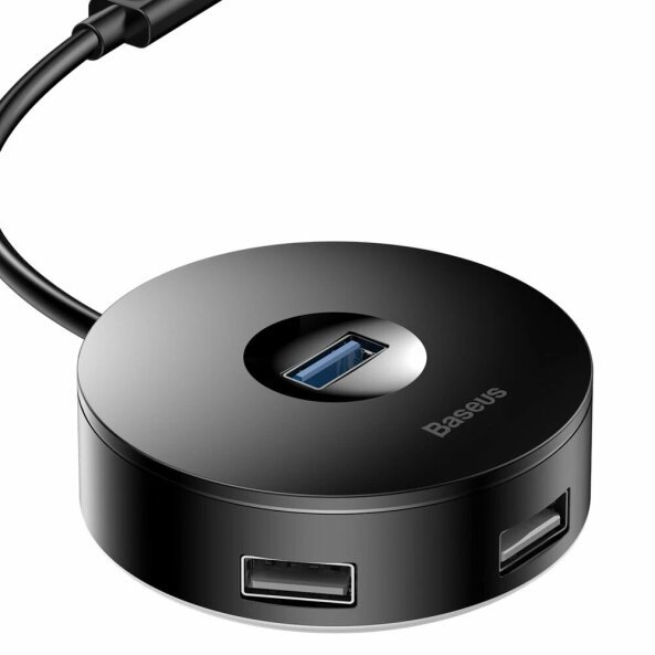 Hub USB Baseus Round, 3 x USB-A - 1 x USB-A 3.0, 1m, Negru CAHUB-U01