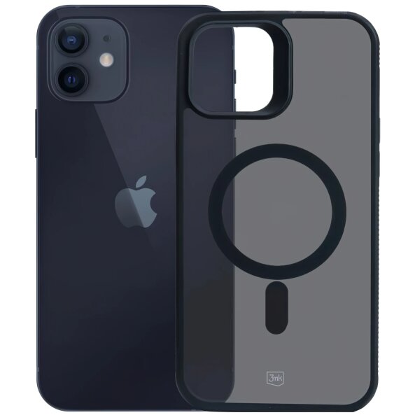 Husa MagSafe pentru Apple iPhone 12 / 12 Pro, 3MK, Smoke MagCase, Neagra 