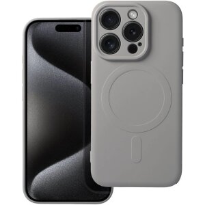 Husa MagSafe pentru Apple iPhone 15 Pro Max, OEM, Silicone Mag, Gri 