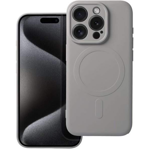 Husa MagSafe pentru Apple iPhone 15 Pro Max, OEM, Silicone Mag, Gri 