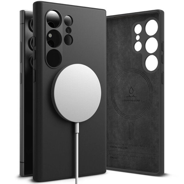 Husa MagSafe pentru Samsung Galaxy S24 Ultra S928, Ringke, Silicone Magnetic, Neagra 
