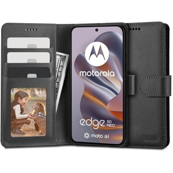 Husa pentru Motorola Edge 50 Neo, Tech-Protect, Wallet, Neagra 