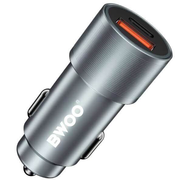 Incarcator Auto BWOO BO-CC73, 38W, 3A, 1 x USB-A - 1 x USB-C, Argintiu 