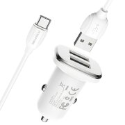 Incarcator Auto Cu Cablu USB-C Borofone BZ12, 12W, 2.4A, 2 x USB-A, Alb