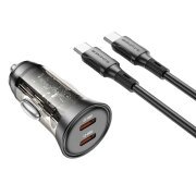 Incarcator Auto Cu Cablu USB-C Borofone BZ26B Discovery, 45W, 3A, 2 x USB-C, Negru 