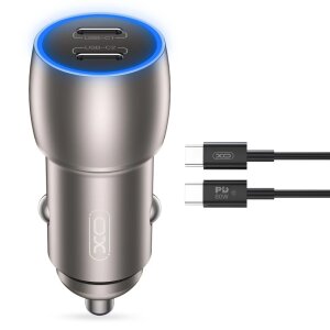 Incarcator Auto Cu Cablu USB-C XO Design CC51, 40W, 3A, 2 x USB-C, Gri 