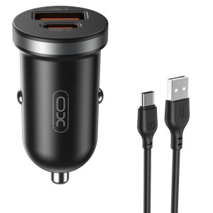 Incarcator Auto Cu Cablu USB-C XO Design CC56, 30W, 3A, 1 x USB-A - 1 x USB-C, Negru 