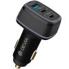 Incarcator Auto DEVIA Extreme, 115W, 3A, 1 x USB-A - 2 x USB-C, Negru 