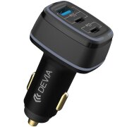 Incarcator Auto DEVIA Extreme, 115W, 3A, 1 x USB-A - 2 x USB-C, Negru 