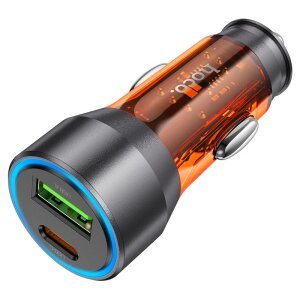 Incarcator Auto HOCO NZ12A, 43W, 3A, 1 x USB-A - 1 x USB-C, Portocaliu