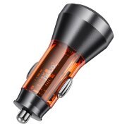 Incarcator Auto HOCO NZ12C Display, 60W, 3A, 2 x USB-C, Portocaliu 