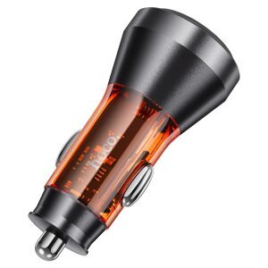 Incarcator Auto HOCO NZ12C Display, 60W, 3A, 2 x USB-C, Portocaliu 
