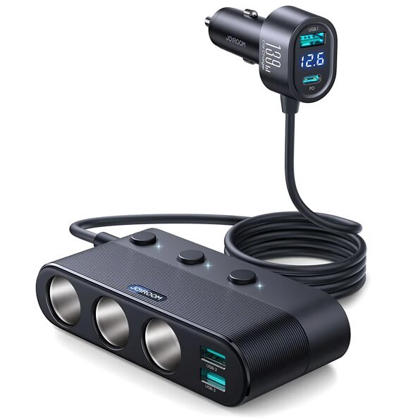 Incarcator Auto Joyroom JR-CCL01, 139W, 3A, 1 x USB-C - 3 x Extensie Bricheta - 3 x USB-A, Negru 