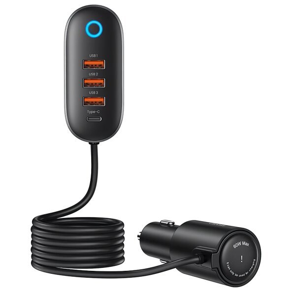 Incarcator Auto Usams US-CC161, 156W, 3A, 1 x Extensie Bricheta - 1 x USB-C - 3 x USB-A, Negru 