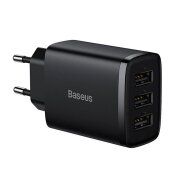 Incarcator Retea Baseus Compact 3U, 17W, 2.1A, 3 x USB-A, Negru CCXJ020101 