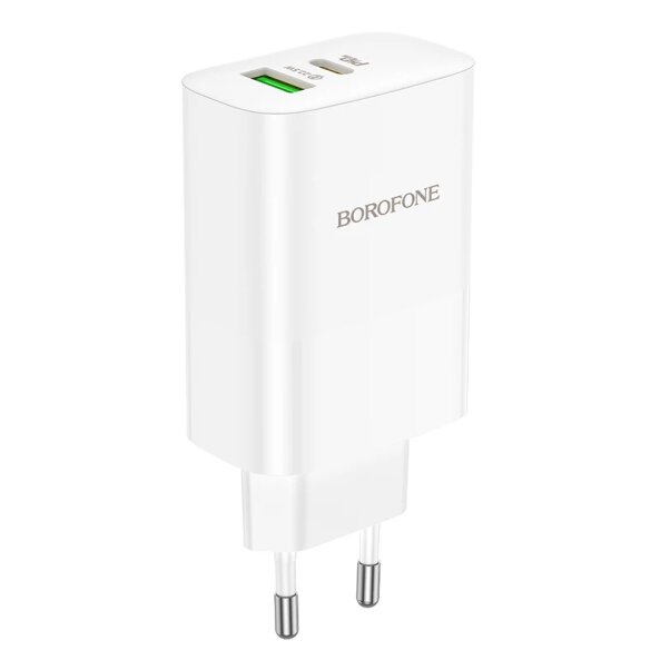 Incarcator Retea Borofone BN10, 65W, 5A, 1 x USB-A - 1 x USB-C, Alb 