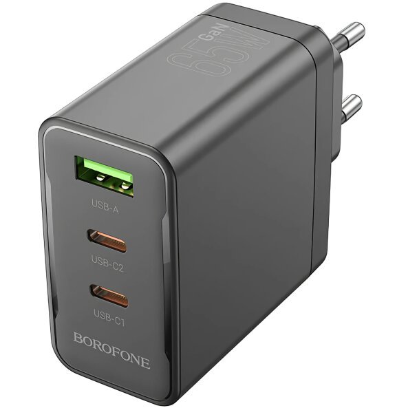 Incarcator Retea Borofone BN12, 65W, 5A, 1 x USB-A - 2 x USB-C, Negru