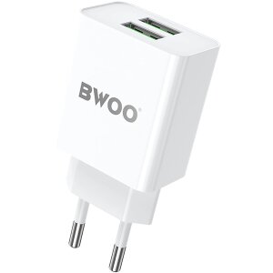 Incarcator Retea BWOO BO-CDA123, 12W, 2.4A, 2 x USB-A, Alb 