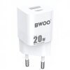 Incarcator Retea BWOO BO-CDA156, 20W, 3A, 1 x USB-A - 1 x USB-C, Alb 
