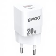 Incarcator Retea BWOO BO-CDA156, 20W, 3A, 1 x USB-A - 1 x USB-C, Alb 