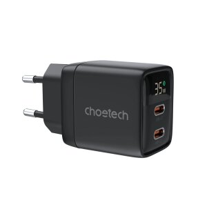 Incarcator Retea Choetech PD6051 Display, 35W, 3A, 2 x USB-C, Negru 