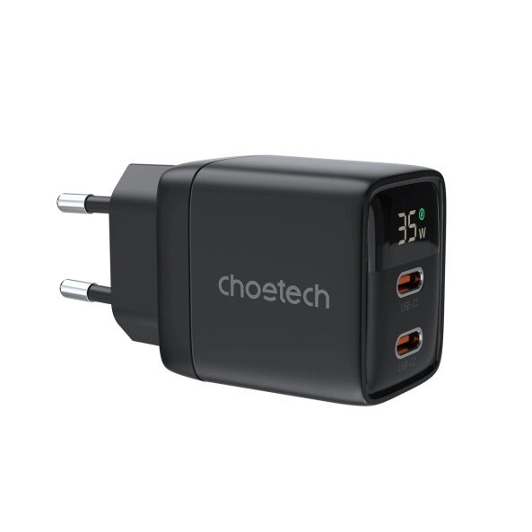 Incarcator Retea Choetech PD6051 Display, 35W, 3A, 2 x USB-C, Negru 