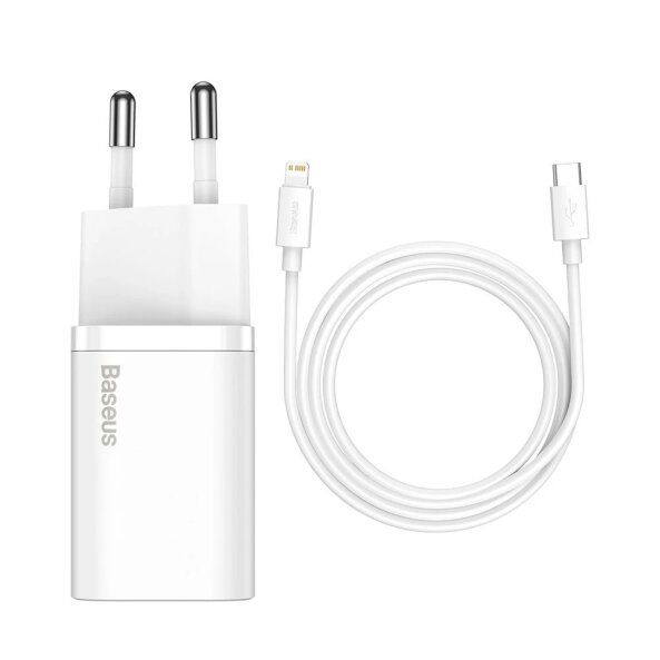 Incarcator Retea cu Cablu Lightning Baseus Super Si, 20W, 3A, 1 x USB-C, Alb TZCCSUP-B02 