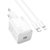 Incarcator Retea Cu Cablu Lightning HOCO N40, 20W, 3A, 1 x USB-C, Alb 