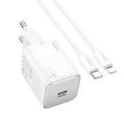 Incarcator Retea Cu Cablu Lightning HOCO N40, 20W, 3A, 1 x USB-C, Alb 