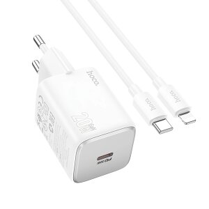 Incarcator Retea Cu Cablu Lightning HOCO N40, 20W, 3A, 1 x USB-C, Alb 