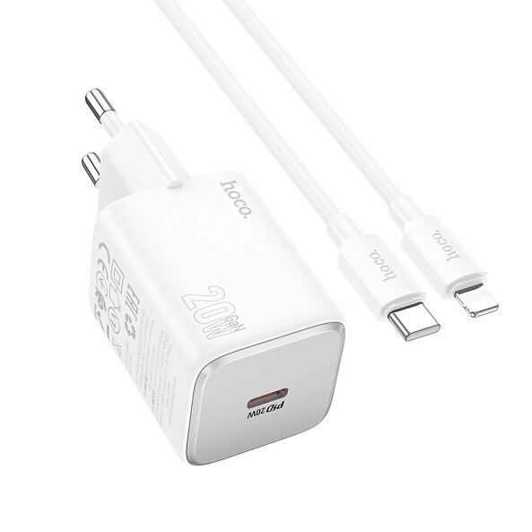 Incarcator Retea Cu Cablu Lightning HOCO N40, 20W, 3A, 1 x USB-C, Alb 