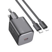 Incarcator Retea Cu Cablu Lightning HOCO N40, 20W, 3A, 1 x USB-C, Negru 