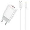 Incarcator Retea Cu Cablu Lightning Prestico F7S, 12W, 2.4A, 1 x USB-A, Alb 