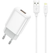 Incarcator Retea Cu Cablu Lightning Prestico F7S, 12W, 2.4A, 1 x USB-A, Alb 