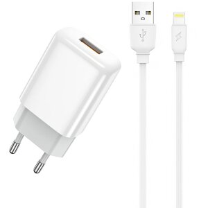 Incarcator Retea Cu Cablu Lightning Prestico F7S, 12W, 2.4A, 1 x USB-A, Alb 