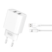 Incarcator Retea Cu Cablu Lightning XO Design CE02C, 10.5W, 2.1A, 2 x USB-A, Alb 