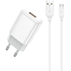 Incarcator Retea Cu Cablu microUSB Prestico F7S, 12W, 2.4A, 1 x USB-A, Alb 