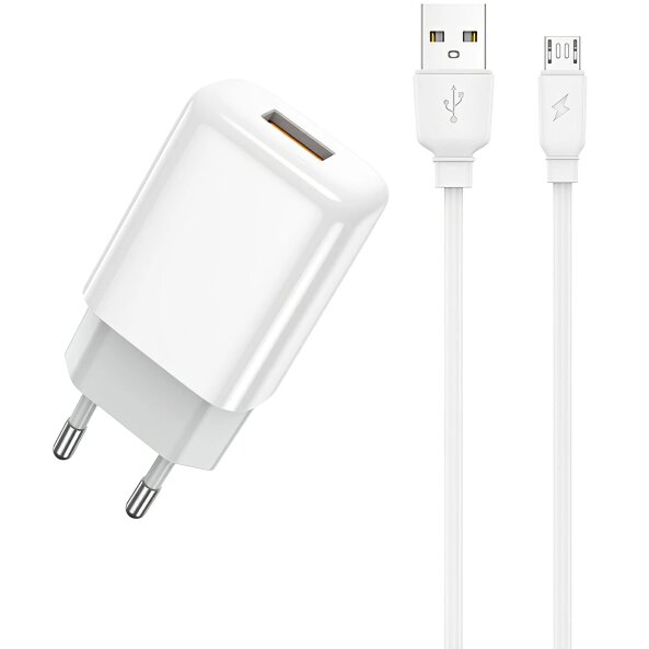 Incarcator Retea Cu Cablu microUSB Prestico F7S, 12W, 2.4A, 1 x USB-A, Alb 